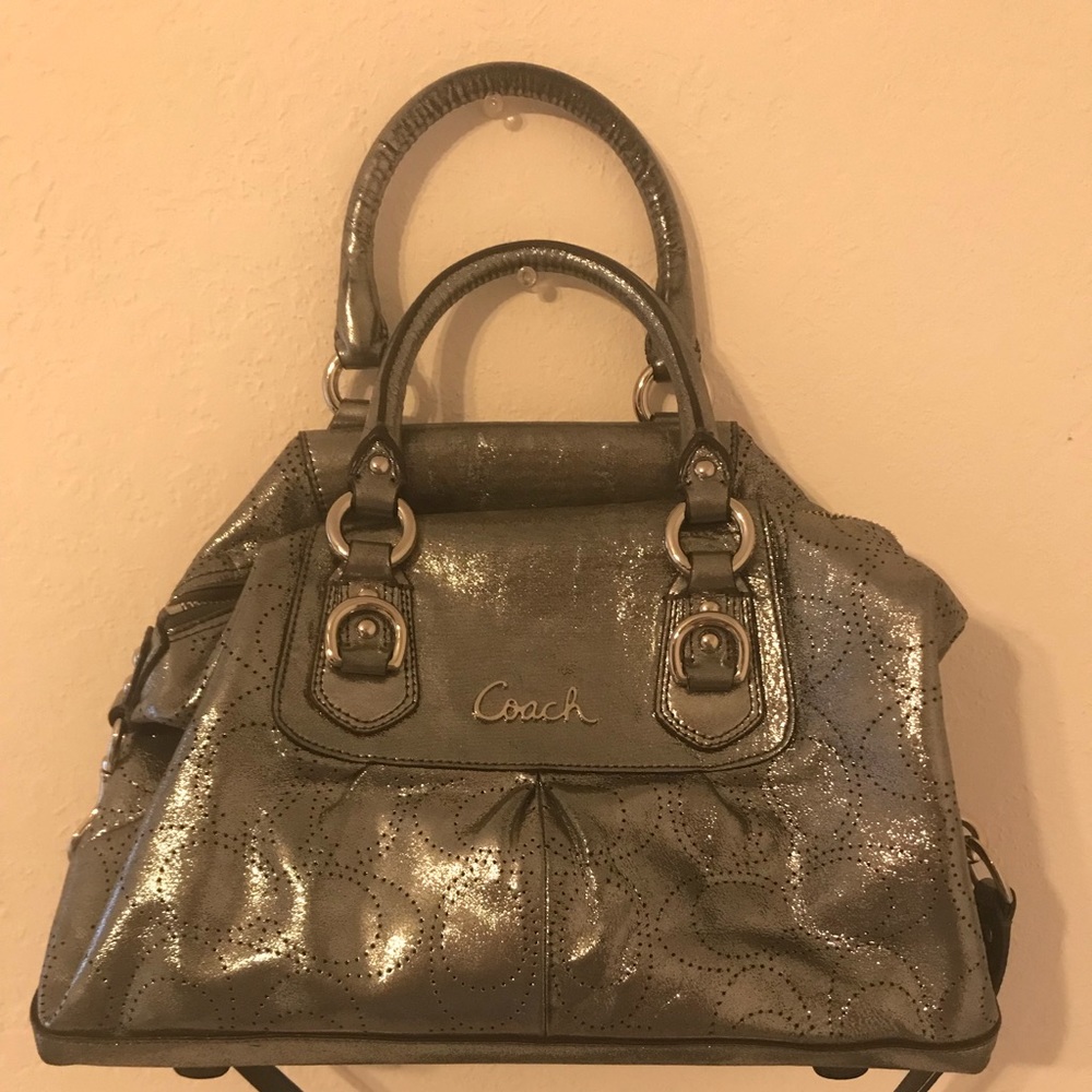 Silver shiny Coach purse